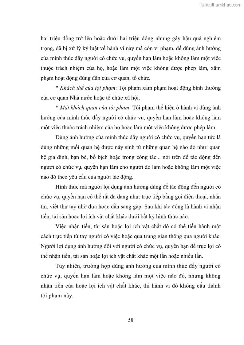 Luận văn thạc sĩ luật học Các tội phạm khác về chức vụ theo luật hình sự Việt Nam trên cơ sở nghiên cứu số liệu địa bàn thành phố Hồ Chí Minh - 6 Trang 64