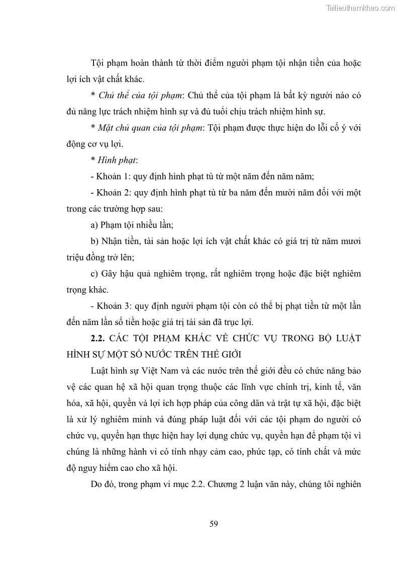 Luận văn thạc sĩ luật học Các tội phạm khác về chức vụ theo luật hình sự Việt Nam trên cơ sở nghiên cứu số liệu địa bàn thành phố Hồ Chí Minh - 6 Trang 65