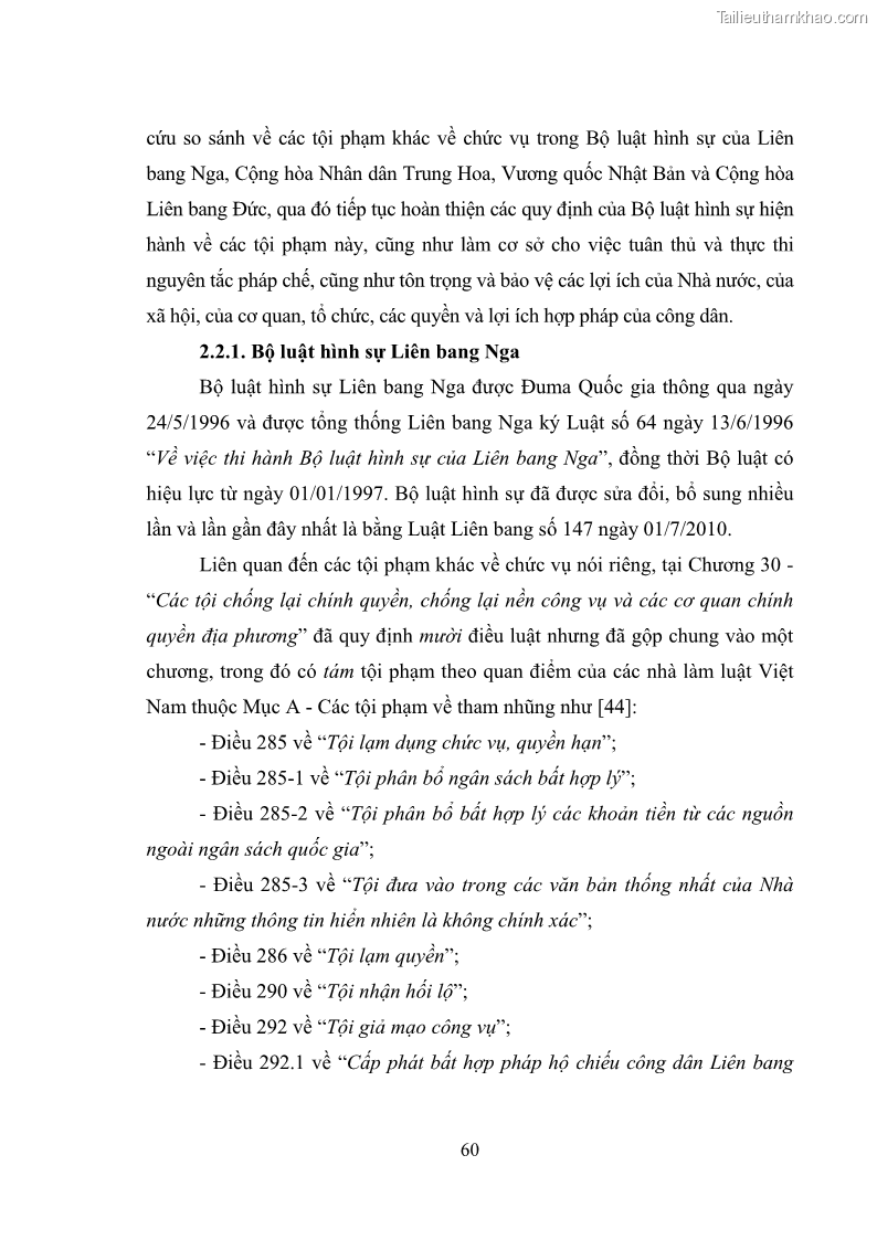 Luận văn thạc sĩ luật học Các tội phạm khác về chức vụ theo luật hình sự Việt Nam trên cơ sở nghiên cứu số liệu địa bàn thành phố Hồ Chí Minh - 6 Trang 66