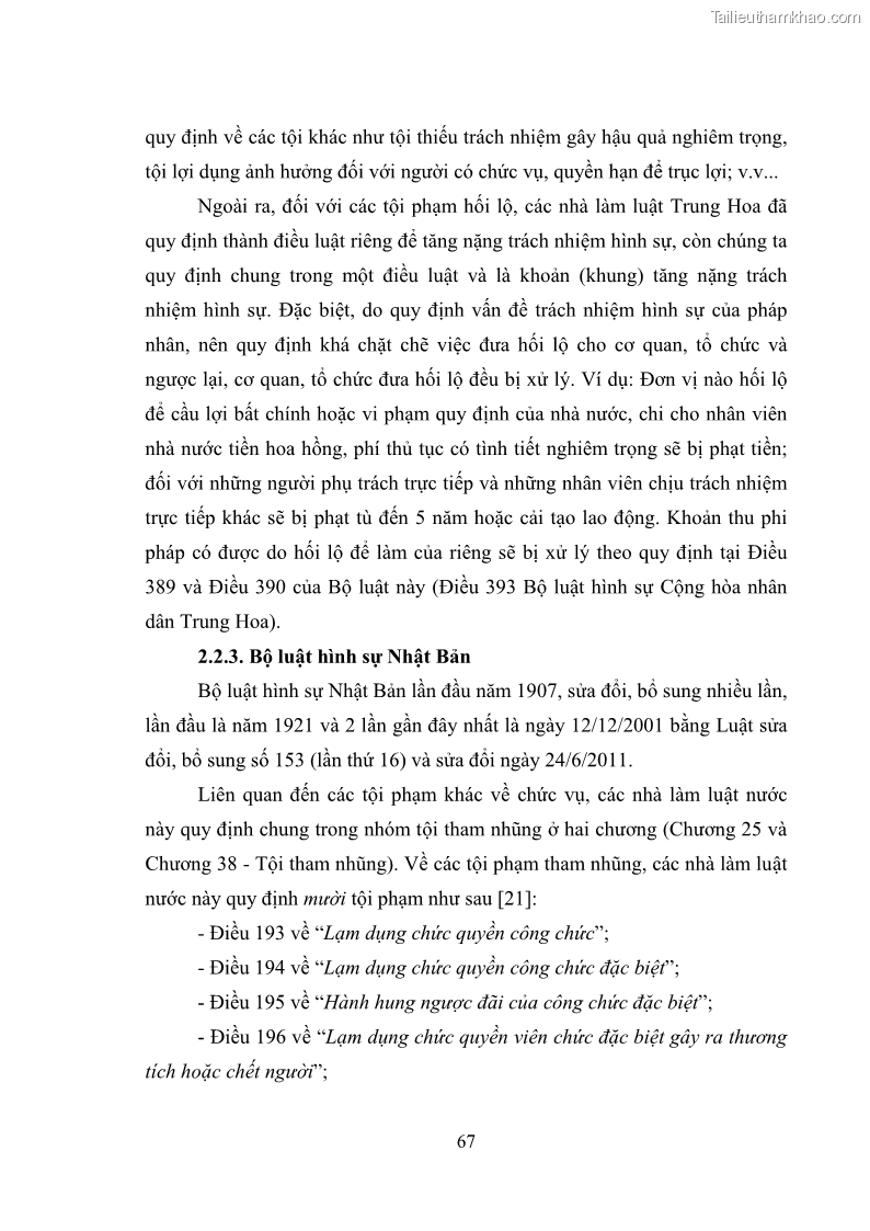 Luận văn thạc sĩ luật học Các tội phạm khác về chức vụ theo luật hình sự Việt Nam trên cơ sở nghiên cứu số liệu địa bàn thành phố Hồ Chí Minh - 7 Trang 73