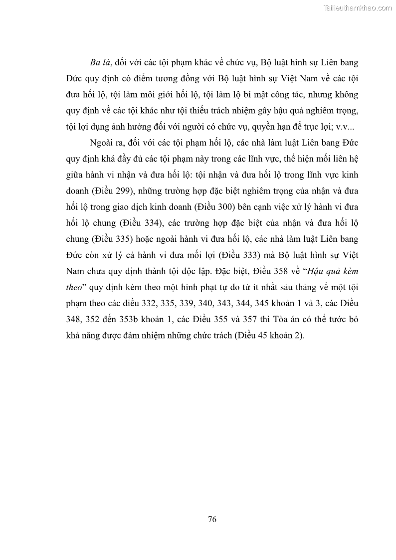 Luận văn thạc sĩ luật học Các tội phạm khác về chức vụ theo luật hình sự Việt Nam trên cơ sở nghiên cứu số liệu địa bàn thành phố Hồ Chí Minh - 7 Trang 82