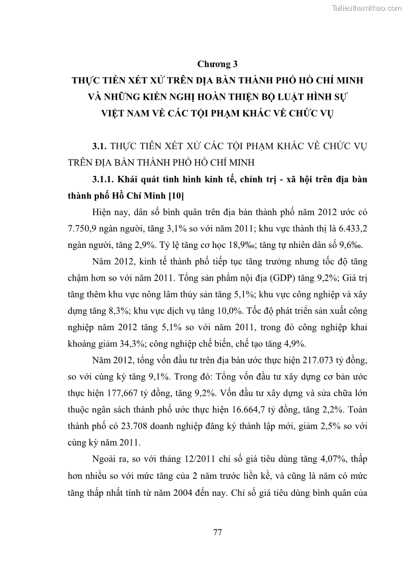 Luận văn thạc sĩ luật học Các tội phạm khác về chức vụ theo luật hình sự Việt Nam trên cơ sở nghiên cứu số liệu địa bàn thành phố Hồ Chí Minh - 7 Trang 83