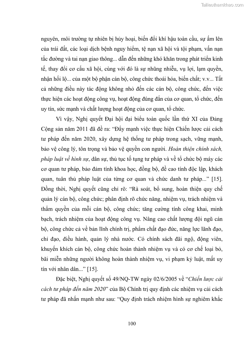Luận văn thạc sĩ luật học Các tội phạm khác về chức vụ theo luật hình sự Việt Nam trên cơ sở nghiên cứu số liệu địa bàn thành phố Hồ Chí Minh - 9 Trang 106