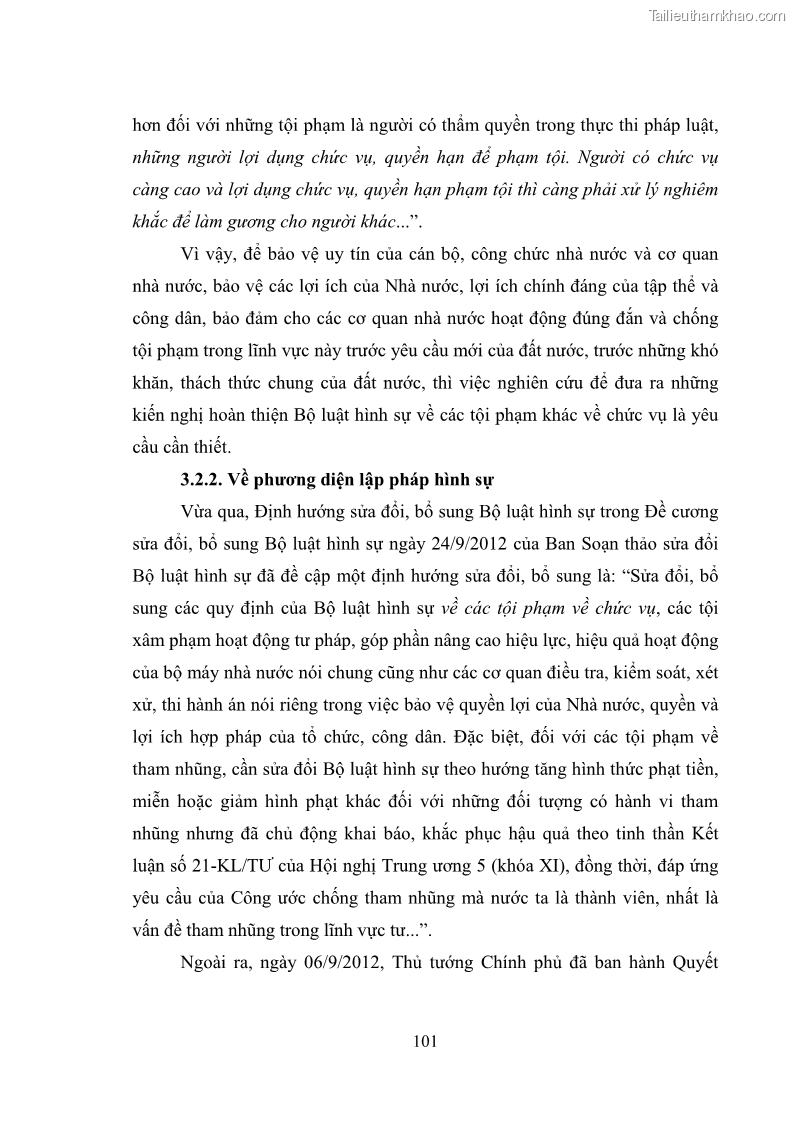 Luận văn thạc sĩ luật học Các tội phạm khác về chức vụ theo luật hình sự Việt Nam trên cơ sở nghiên cứu số liệu địa bàn thành phố Hồ Chí Minh - 9 Trang 107