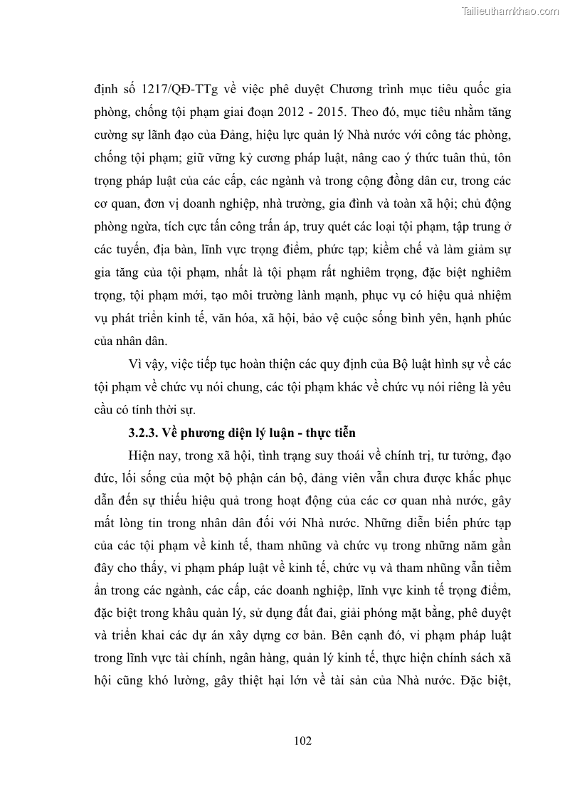 Luận văn thạc sĩ luật học Các tội phạm khác về chức vụ theo luật hình sự Việt Nam trên cơ sở nghiên cứu số liệu địa bàn thành phố Hồ Chí Minh - 9 Trang 108