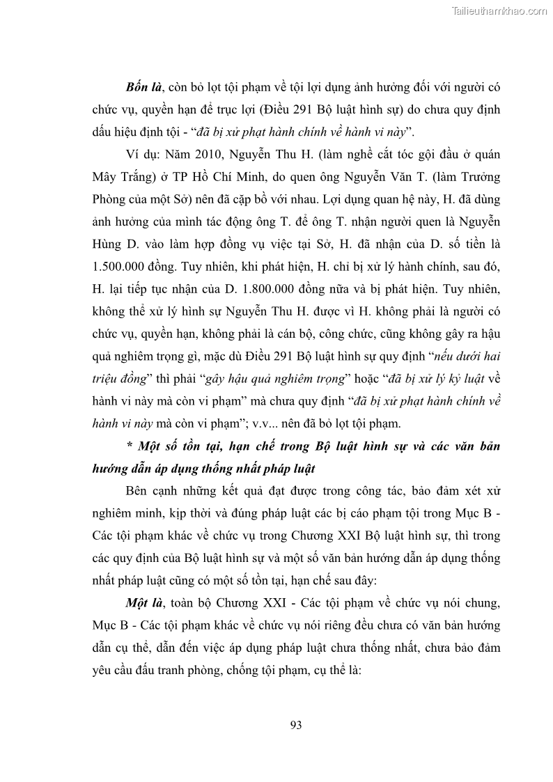Luận văn thạc sĩ luật học Các tội phạm khác về chức vụ theo luật hình sự Việt Nam trên cơ sở nghiên cứu số liệu địa bàn thành phố Hồ Chí Minh - 9 Trang 99