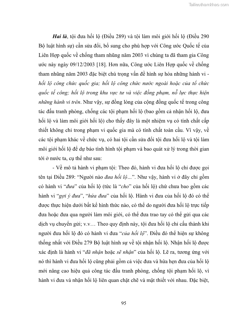 Luận văn thạc sĩ luật học Các tội phạm khác về chức vụ theo luật hình sự Việt Nam trên cơ sở nghiên cứu số liệu địa bàn thành phố Hồ Chí Minh - 9 Trang 101