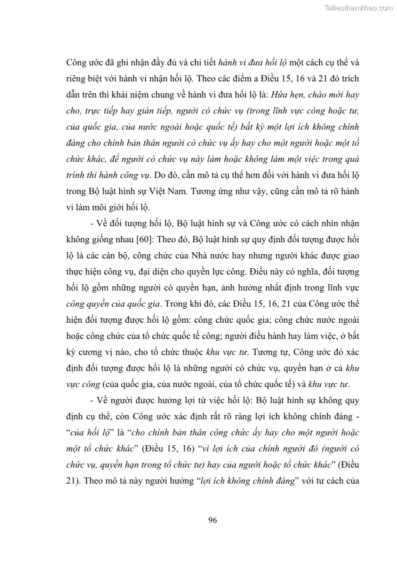 Luận văn thạc sĩ luật học Các tội phạm khác về chức vụ theo luật hình sự Việt Nam trên cơ sở nghiên cứu số liệu địa bàn thành phố Hồ Chí Minh - 9 Trang 102