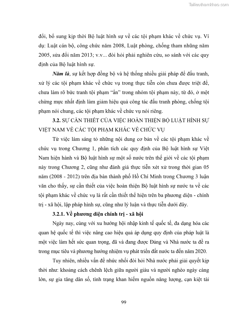 Luận văn thạc sĩ luật học Các tội phạm khác về chức vụ theo luật hình sự Việt Nam trên cơ sở nghiên cứu số liệu địa bàn thành phố Hồ Chí Minh - 9 Trang 105