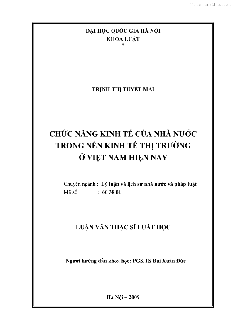 Luận văn thạc sĩ luật học Chức năng kinh tế của nhà nước trong nền kinh tế thị trường ở Việt Nam hiện nay - 1 Trang 1