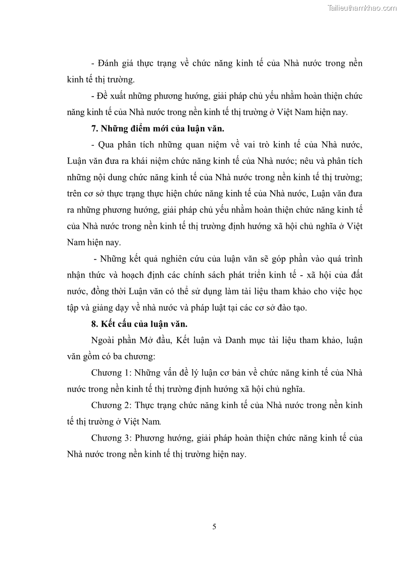 Luận văn thạc sĩ luật học Chức năng kinh tế của nhà nước trong nền kinh tế thị trường ở Việt Nam hiện nay - 1 Trang 8