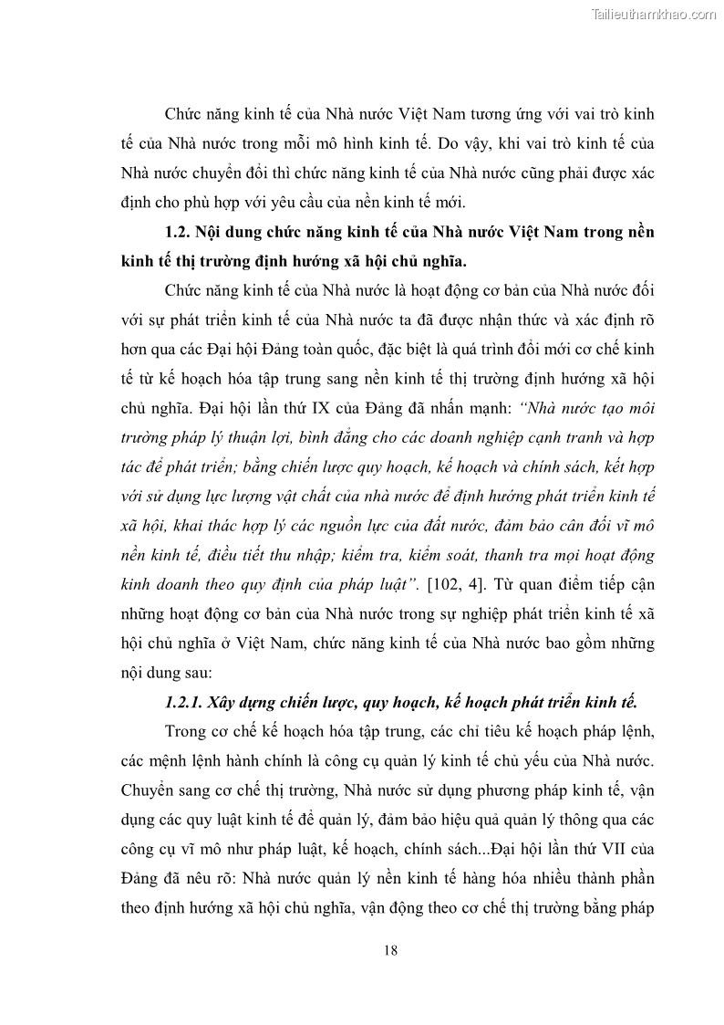Luận văn thạc sĩ luật học Chức năng kinh tế của nhà nước trong nền kinh tế thị trường ở Việt Nam hiện nay - 2 Trang 21