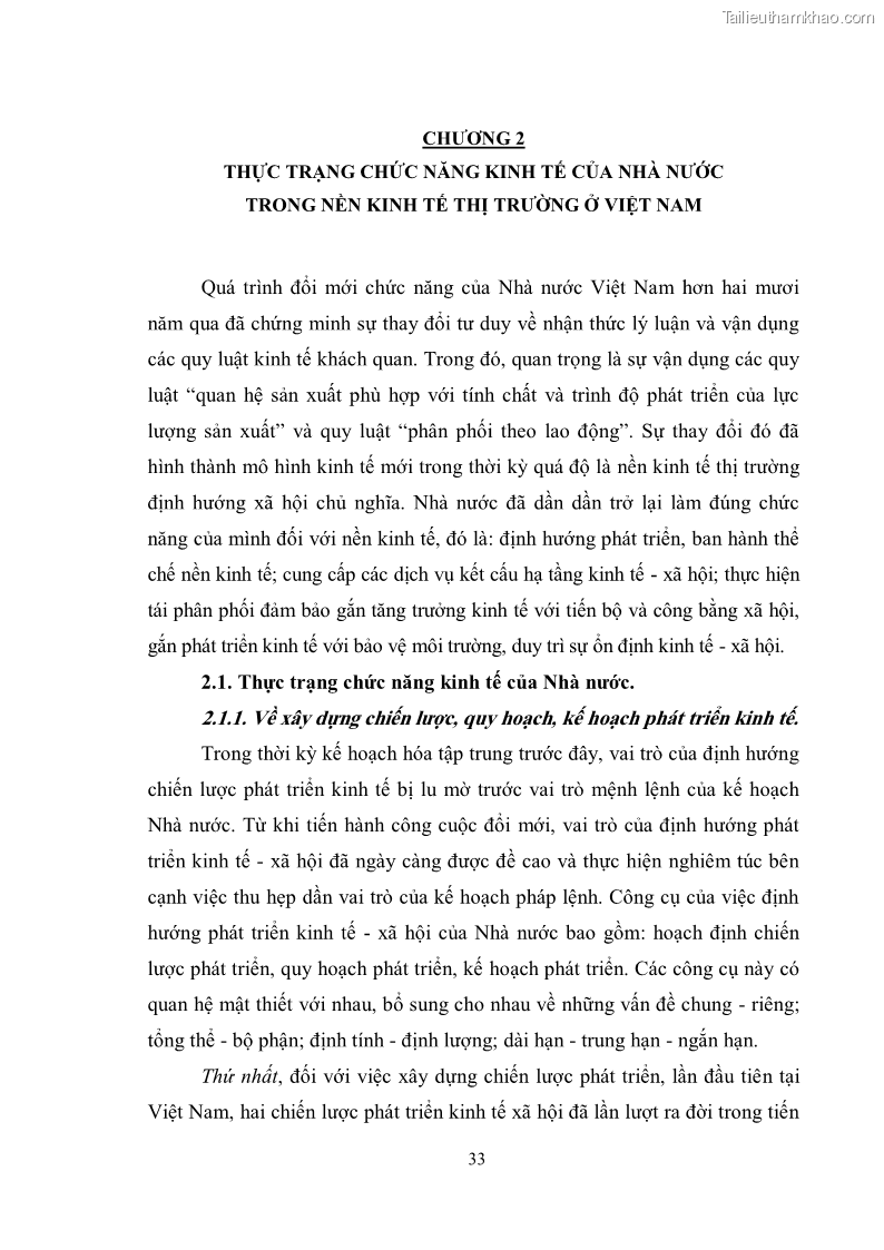 Luận văn thạc sĩ luật học Chức năng kinh tế của nhà nước trong nền kinh tế thị trường ở Việt Nam hiện nay - 3 Trang 36