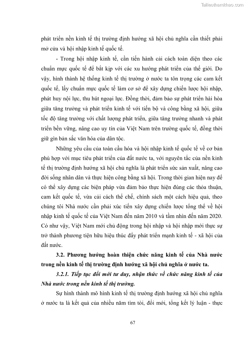 Luận văn thạc sĩ luật học Chức năng kinh tế của nhà nước trong nền kinh tế thị trường ở Việt Nam hiện nay - 6 Trang 70