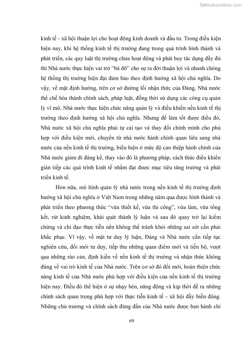 Luận văn thạc sĩ luật học Chức năng kinh tế của nhà nước trong nền kinh tế thị trường ở Việt Nam hiện nay - 6 Trang 72