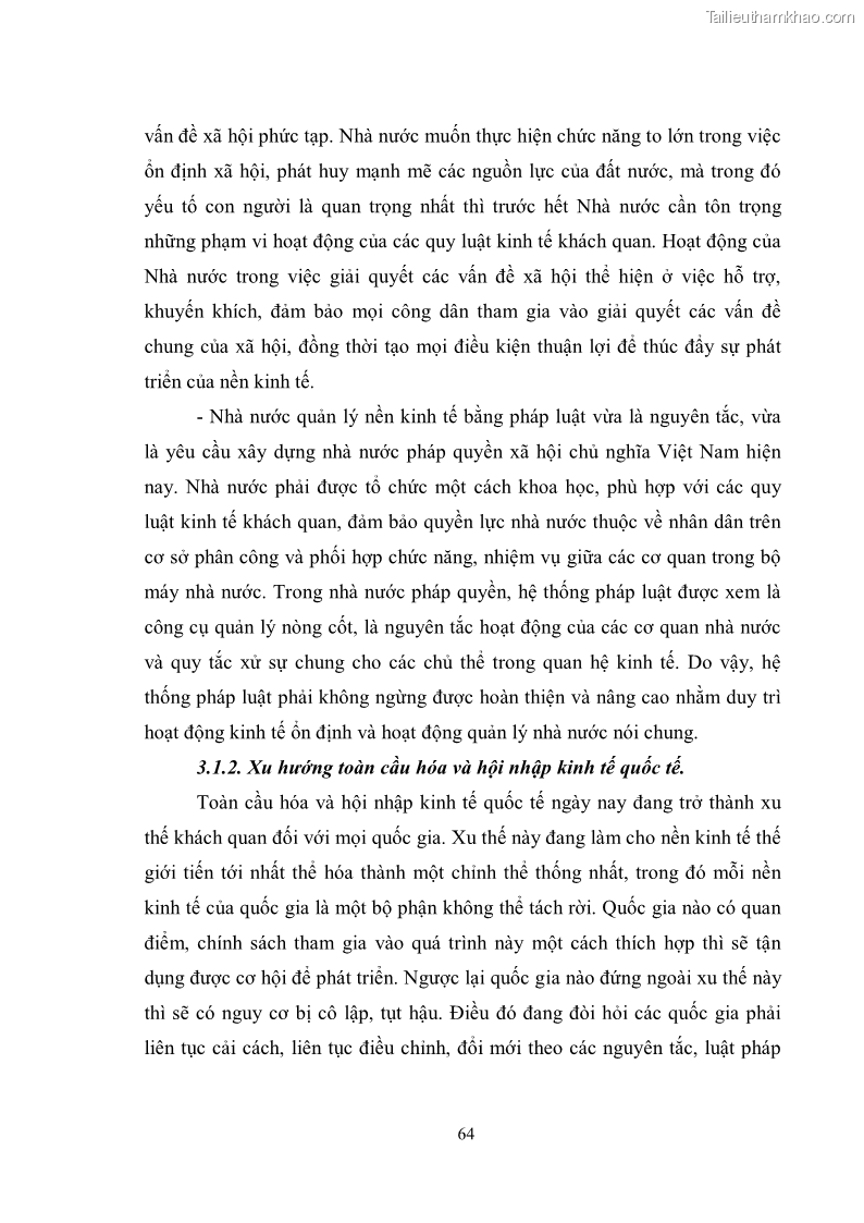 Luận văn thạc sĩ luật học Chức năng kinh tế của nhà nước trong nền kinh tế thị trường ở Việt Nam hiện nay - 6 Trang 67