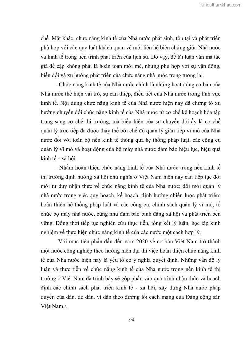 Luận văn thạc sĩ luật học Chức năng kinh tế của nhà nước trong nền kinh tế thị trường ở Việt Nam hiện nay - 9 Trang 97