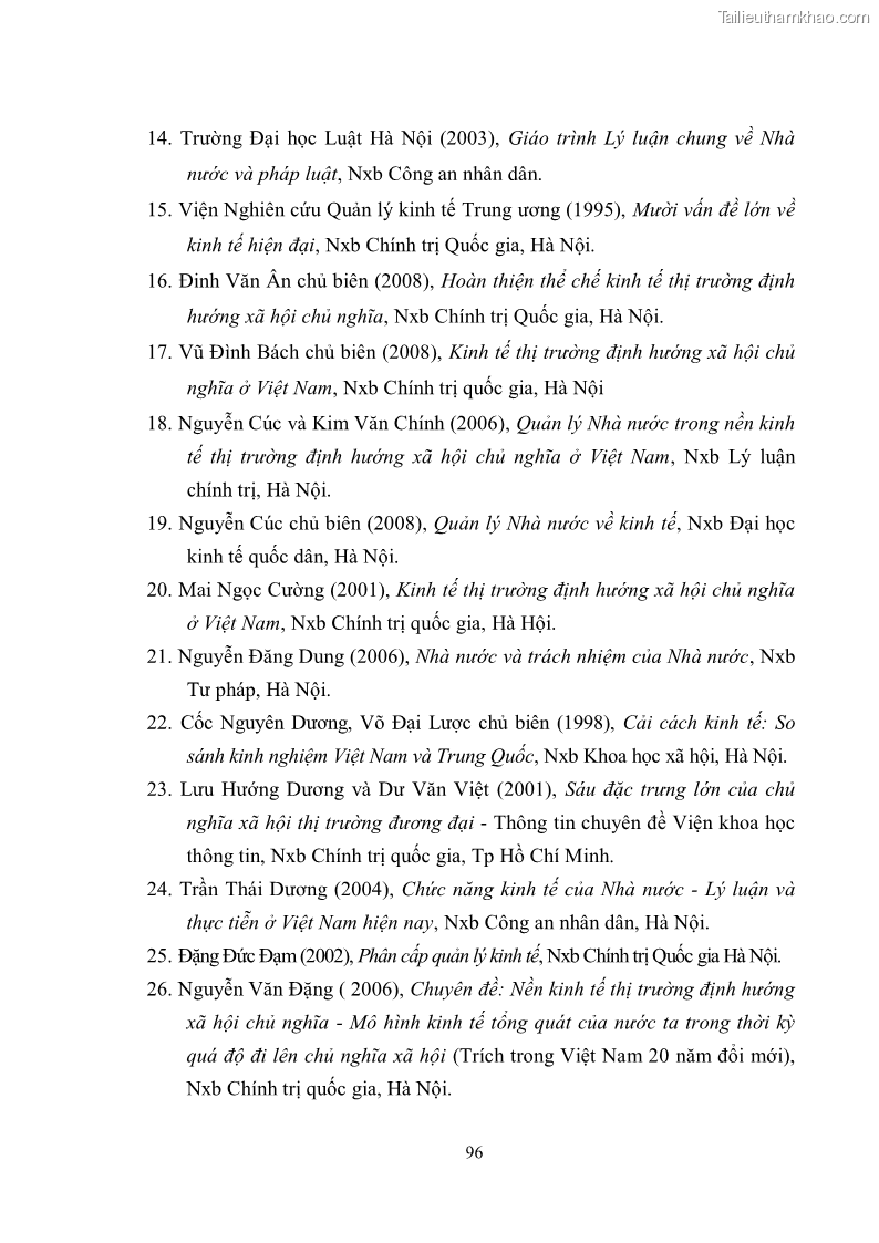 Luận văn thạc sĩ luật học Chức năng kinh tế của nhà nước trong nền kinh tế thị trường ở Việt Nam hiện nay - 9 Trang 99