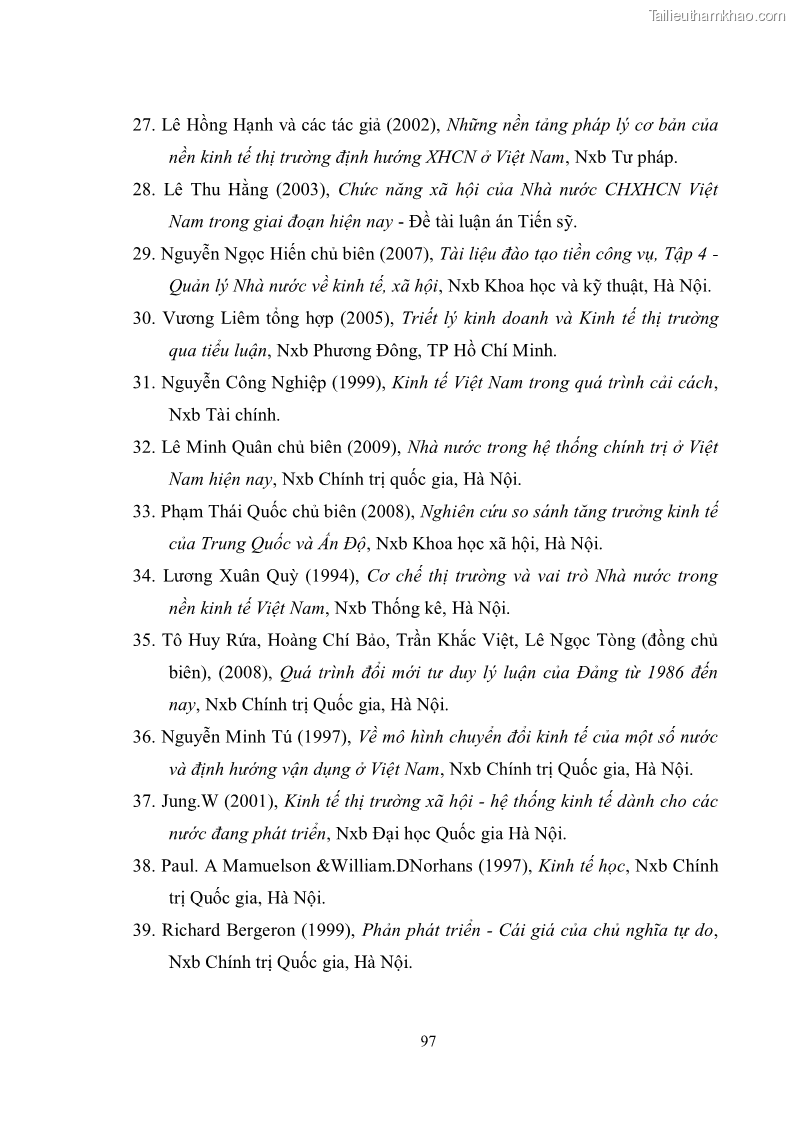 Luận văn thạc sĩ luật học Chức năng kinh tế của nhà nước trong nền kinh tế thị trường ở Việt Nam hiện nay - 9 Trang 100