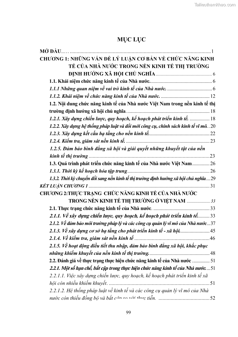 Luận văn thạc sĩ luật học Chức năng kinh tế của nhà nước trong nền kinh tế thị trường ở Việt Nam hiện nay - 9 Trang 102