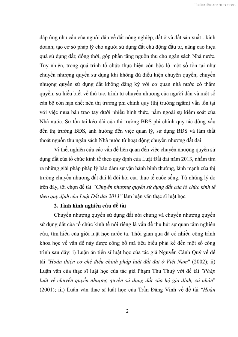 Luận văn thạc sĩ luật học Chuyển nhượng quyền sử dụng đất của tổ chức kinh tế theo quy định của Luật Đất đai 2013 - 1 Trang 10
