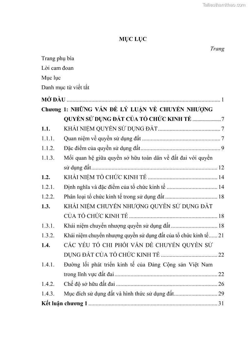 Luận văn thạc sĩ luật học Chuyển nhượng quyền sử dụng đất của tổ chức kinh tế theo quy định của Luật Đất đai 2013 - 1 Trang 4