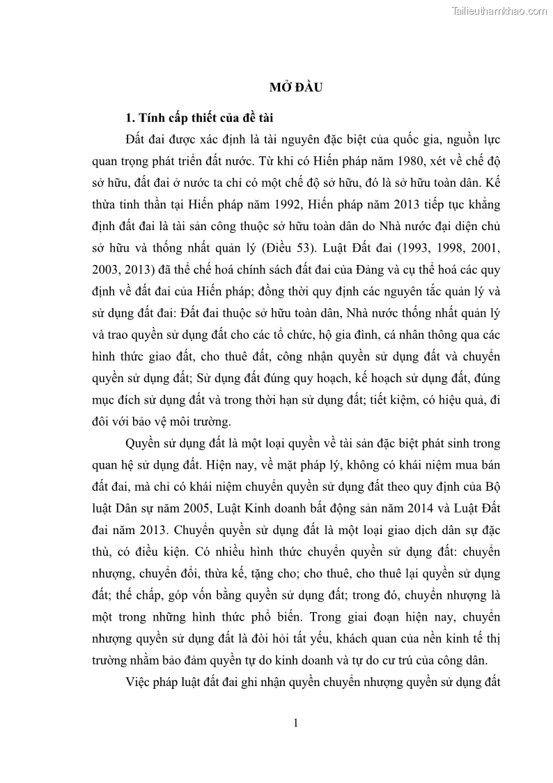 Luận văn thạc sĩ luật học Chuyển nhượng quyền sử dụng đất của tổ chức kinh tế theo quy định của Luật Đất đai 2013 - 1 Trang 9