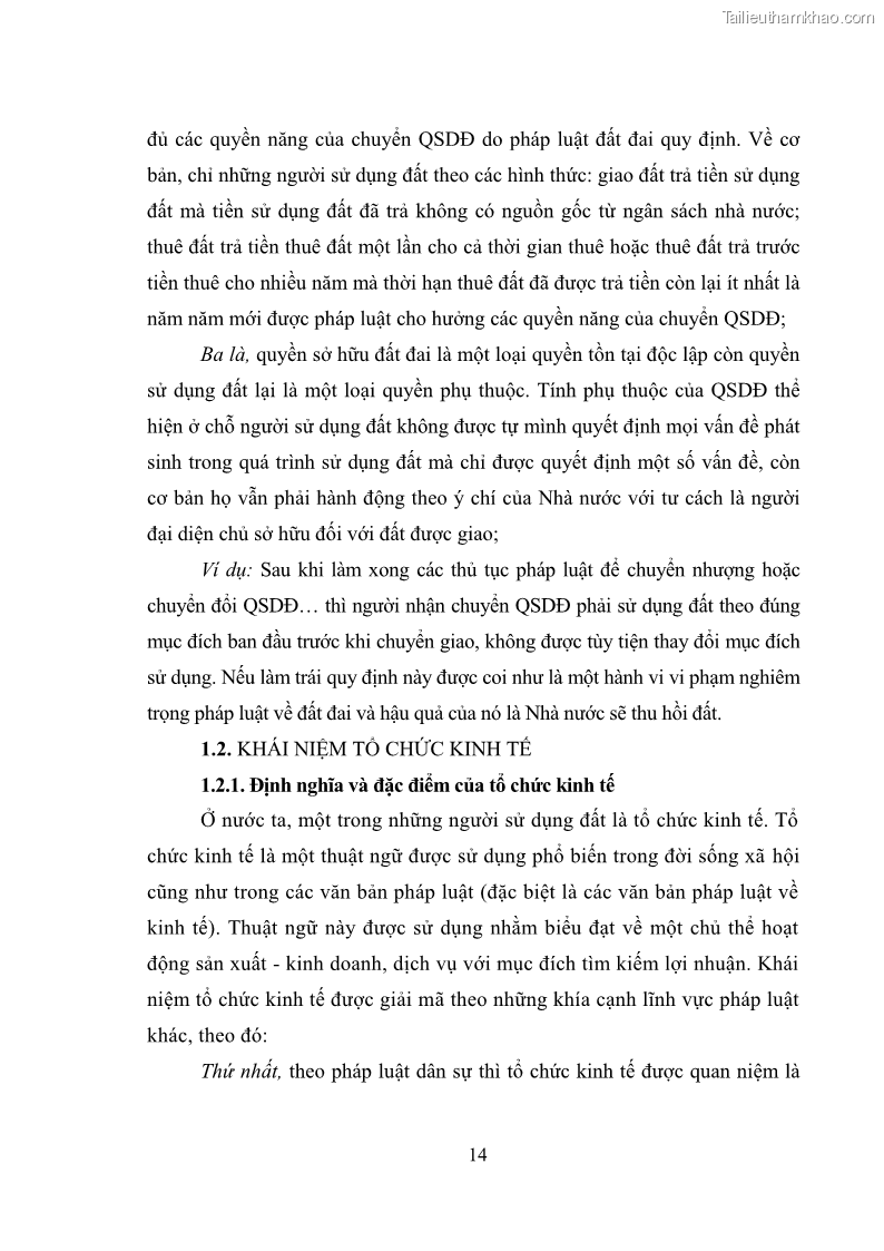 Luận văn thạc sĩ luật học Chuyển nhượng quyền sử dụng đất của tổ chức kinh tế theo quy định của Luật Đất đai 2013 - 2 Trang 22