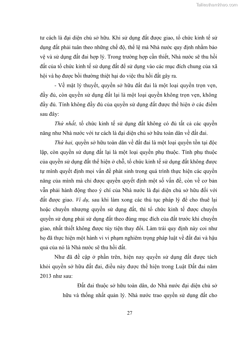 Luận văn thạc sĩ luật học Chuyển nhượng quyền sử dụng đất của tổ chức kinh tế theo quy định của Luật Đất đai 2013 - 3 Trang 35