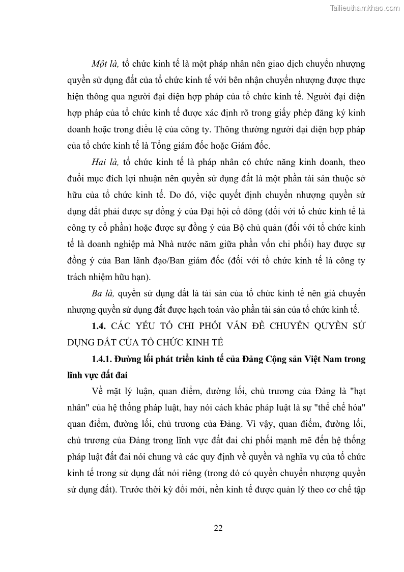 Luận văn thạc sĩ luật học Chuyển nhượng quyền sử dụng đất của tổ chức kinh tế theo quy định của Luật Đất đai 2013 - 3 Trang 30