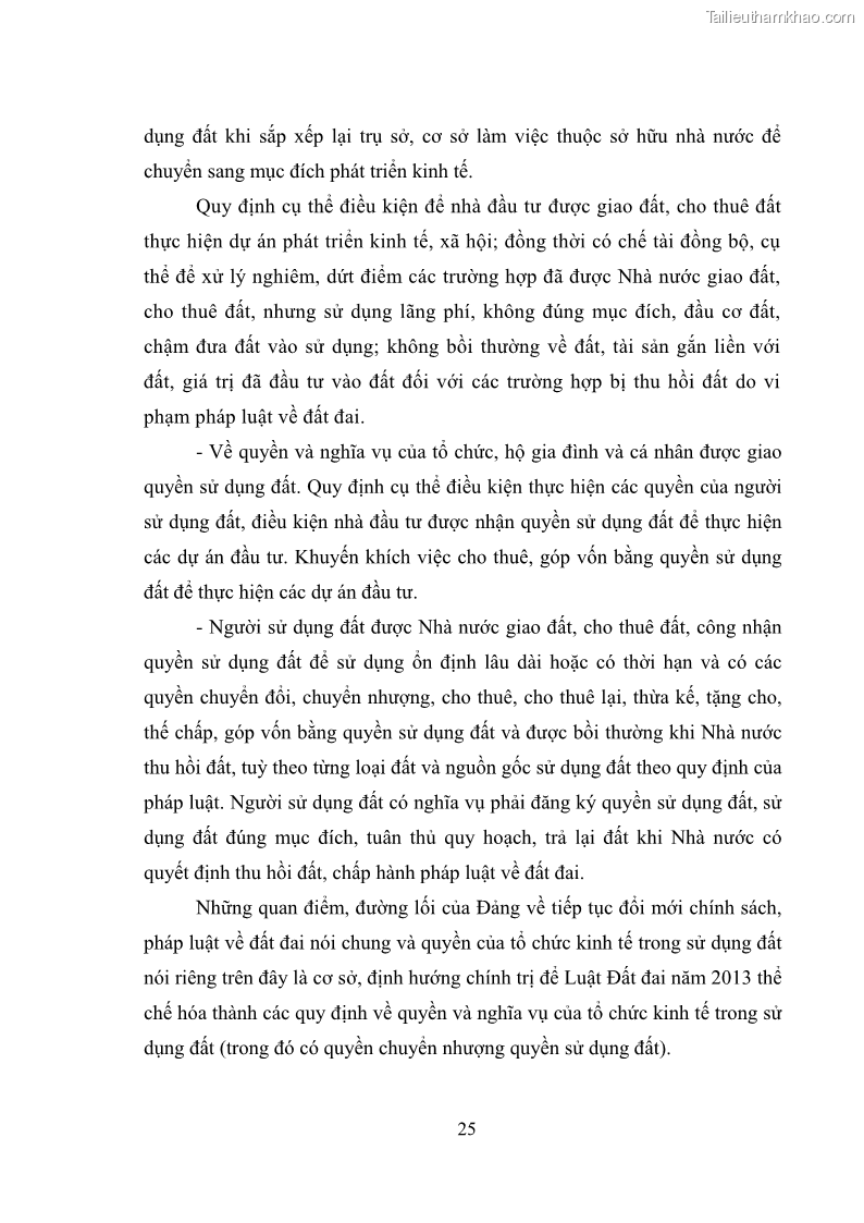 Luận văn thạc sĩ luật học Chuyển nhượng quyền sử dụng đất của tổ chức kinh tế theo quy định của Luật Đất đai 2013 - 3 Trang 33