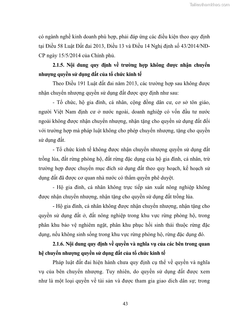 Luận văn thạc sĩ luật học Chuyển nhượng quyền sử dụng đất của tổ chức kinh tế theo quy định của Luật Đất đai 2013 - 5 Trang 51