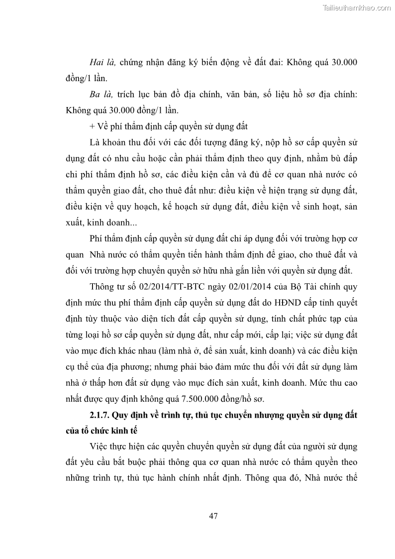 Luận văn thạc sĩ luật học Chuyển nhượng quyền sử dụng đất của tổ chức kinh tế theo quy định của Luật Đất đai 2013 - 5 Trang 55