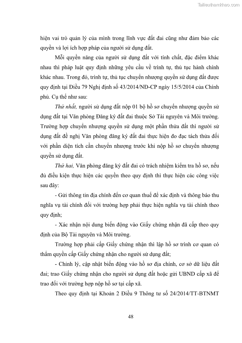Luận văn thạc sĩ luật học Chuyển nhượng quyền sử dụng đất của tổ chức kinh tế theo quy định của Luật Đất đai 2013 - 5 Trang 56