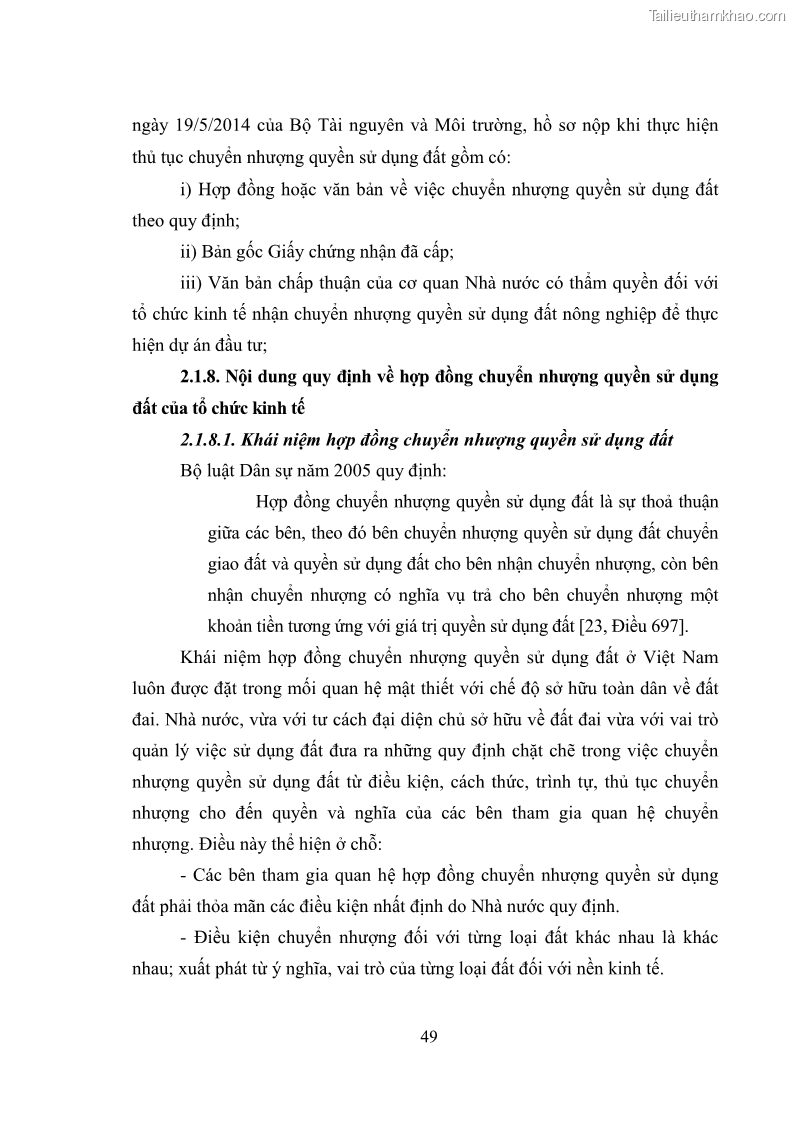 Luận văn thạc sĩ luật học Chuyển nhượng quyền sử dụng đất của tổ chức kinh tế theo quy định của Luật Đất đai 2013 - 5 Trang 57