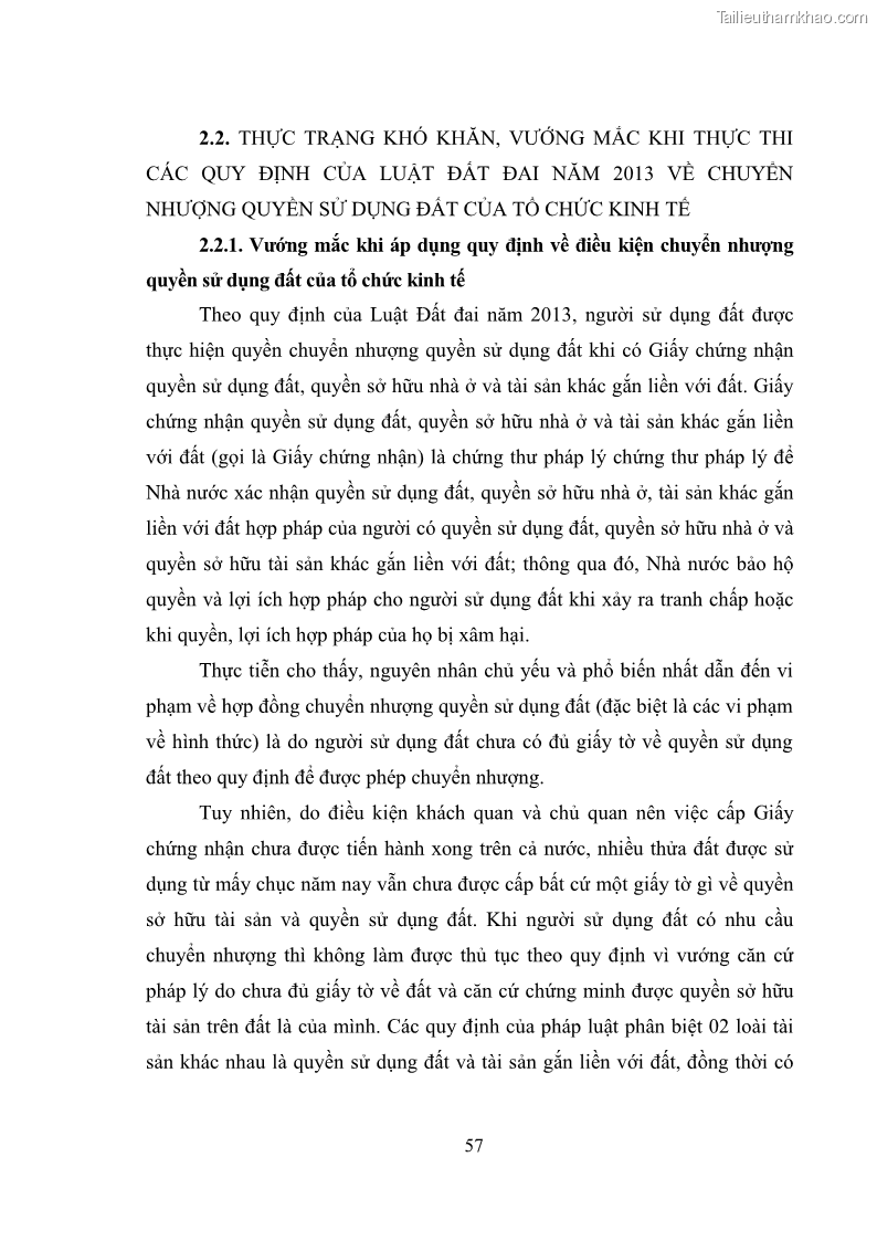 Luận văn thạc sĩ luật học Chuyển nhượng quyền sử dụng đất của tổ chức kinh tế theo quy định của Luật Đất đai 2013 - 6 Trang 65