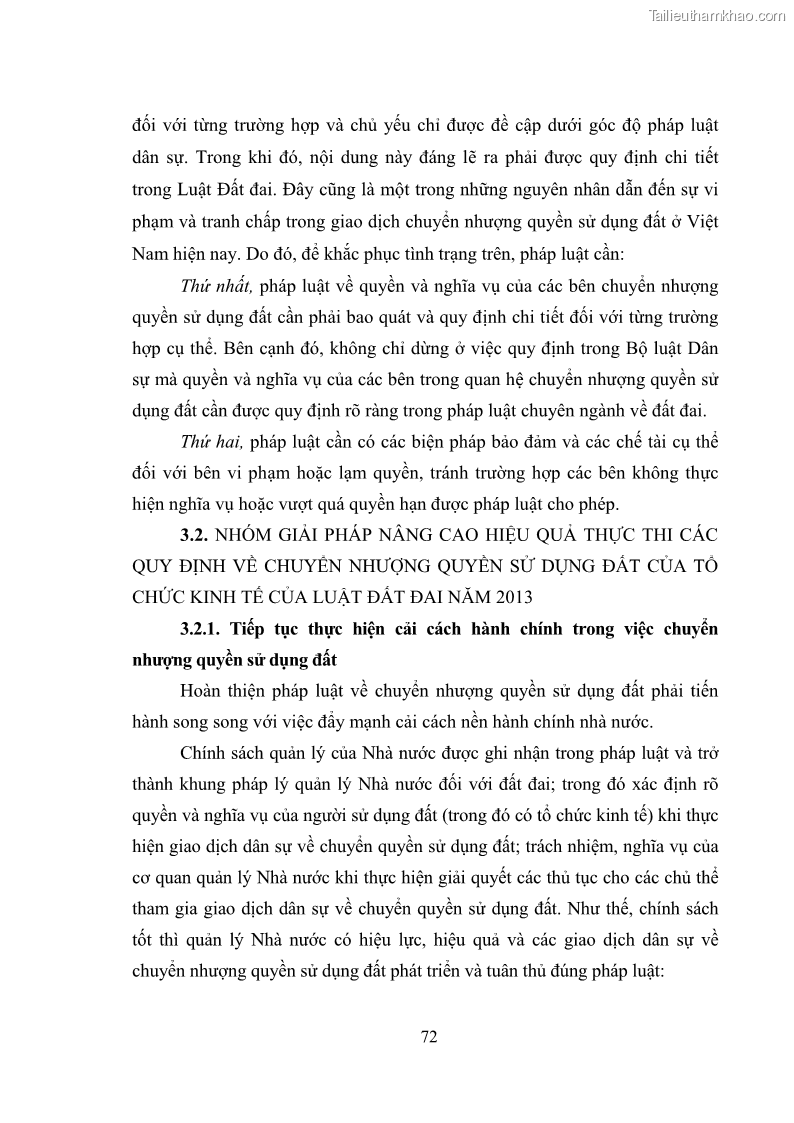 Luận văn thạc sĩ luật học Chuyển nhượng quyền sử dụng đất của tổ chức kinh tế theo quy định của Luật Đất đai 2013 - 7 Trang 80