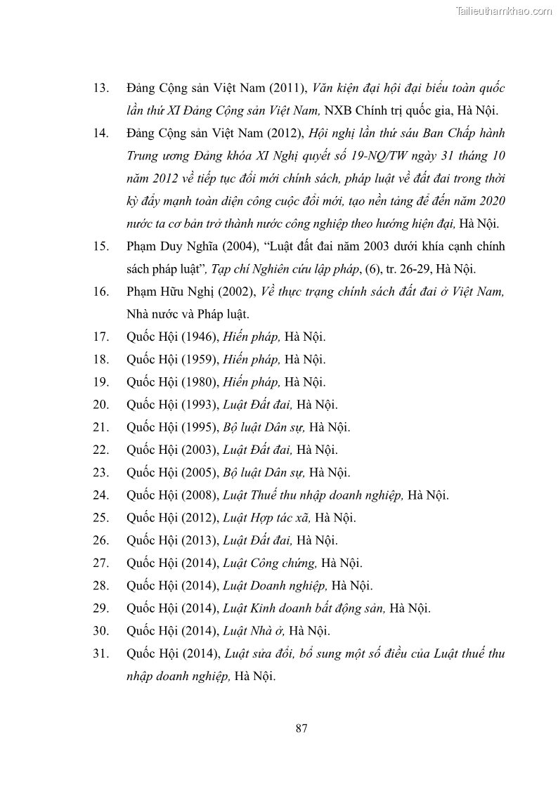 Luận văn thạc sĩ luật học Chuyển nhượng quyền sử dụng đất của tổ chức kinh tế theo quy định của Luật Đất đai 2013 - 8 Trang 95