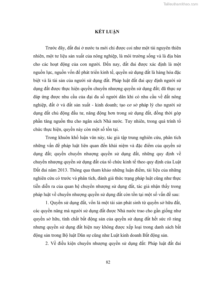 Luận văn thạc sĩ luật học Chuyển nhượng quyền sử dụng đất của tổ chức kinh tế theo quy định của Luật Đất đai 2013 - 8 Trang 90