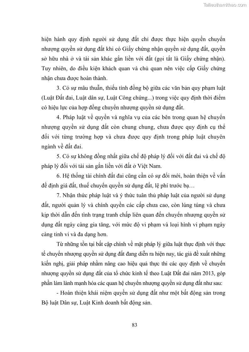 Luận văn thạc sĩ luật học Chuyển nhượng quyền sử dụng đất của tổ chức kinh tế theo quy định của Luật Đất đai 2013 - 8 Trang 91