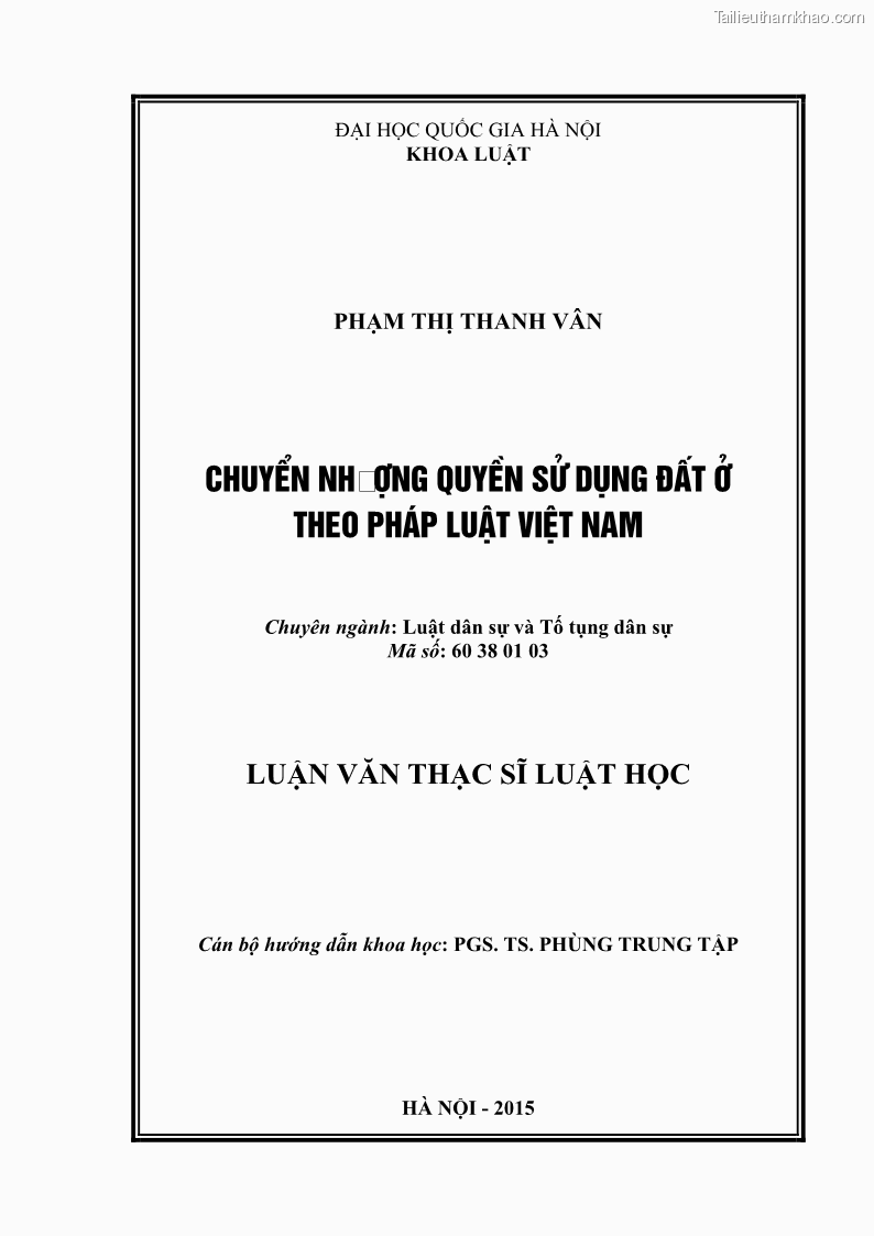 Luận văn thạc sĩ luật học Chuyển nhượng quyền sử dụng đất ở theo pháp luật Việt Nam - 1 Trang 1