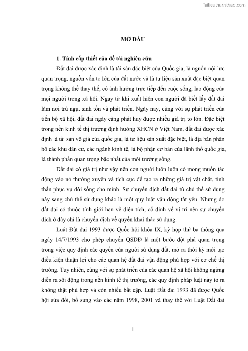 Luận văn thạc sĩ luật học Chuyển nhượng quyền sử dụng đất ở theo pháp luật Việt Nam - 1 Trang 7