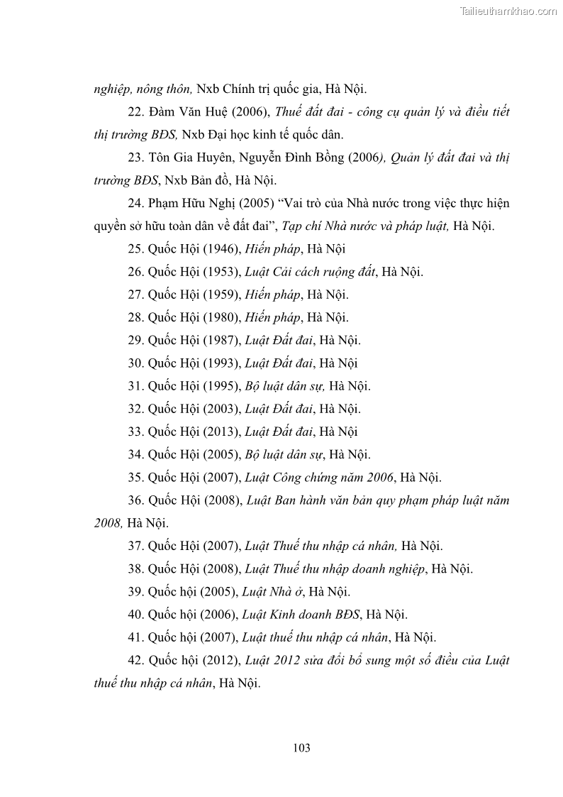 Luận văn thạc sĩ luật học Chuyển nhượng quyền sử dụng đất ở theo pháp luật Việt Nam - 10 Trang 109
