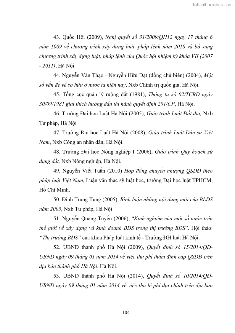 Luận văn thạc sĩ luật học Chuyển nhượng quyền sử dụng đất ở theo pháp luật Việt Nam - 10 Trang 110