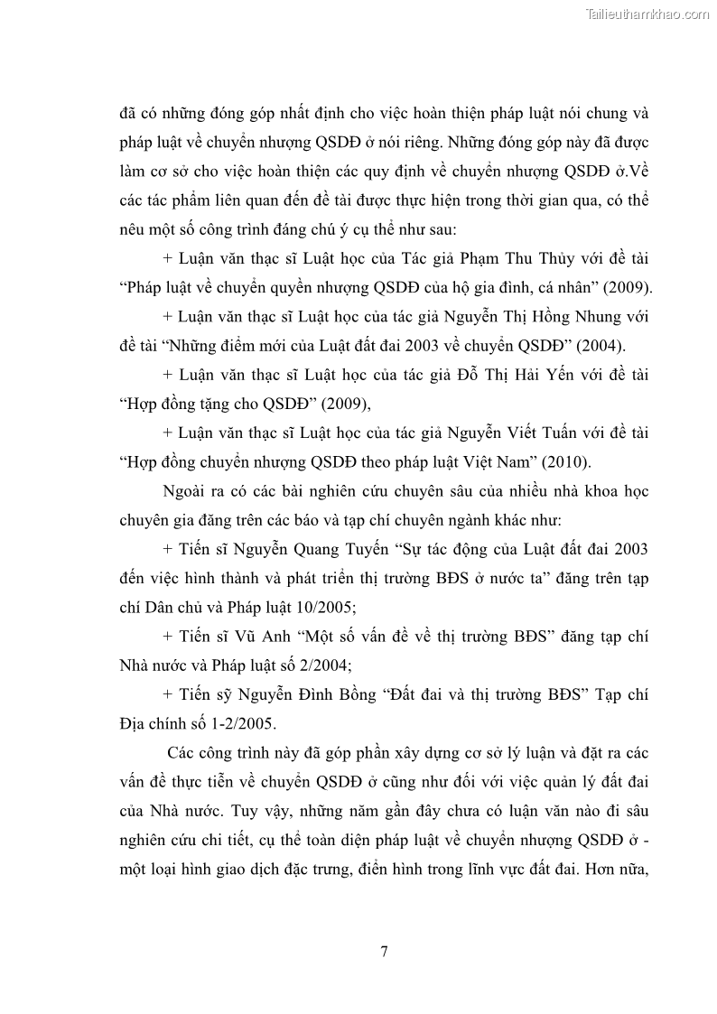 Luận văn thạc sĩ luật học Chuyển nhượng quyền sử dụng đất ở theo pháp luật Việt Nam - 2 Trang 13