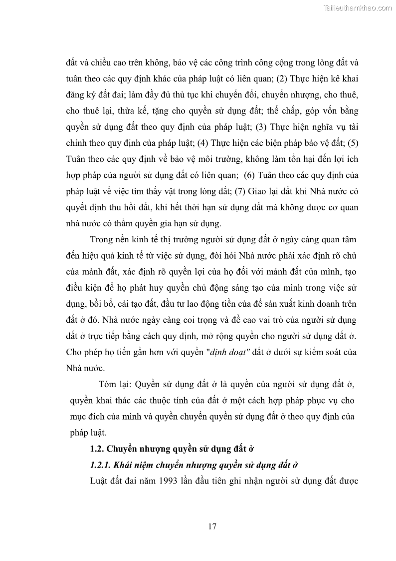 Luận văn thạc sĩ luật học Chuyển nhượng quyền sử dụng đất ở theo pháp luật Việt Nam - 2 Trang 23