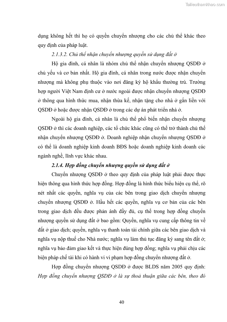 Luận văn thạc sĩ luật học Chuyển nhượng quyền sử dụng đất ở theo pháp luật Việt Nam - 4 Trang 46