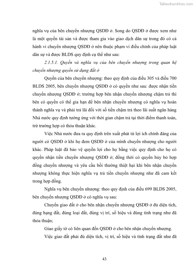 Luận văn thạc sĩ luật học Chuyển nhượng quyền sử dụng đất ở theo pháp luật Việt Nam - 5 Trang 49