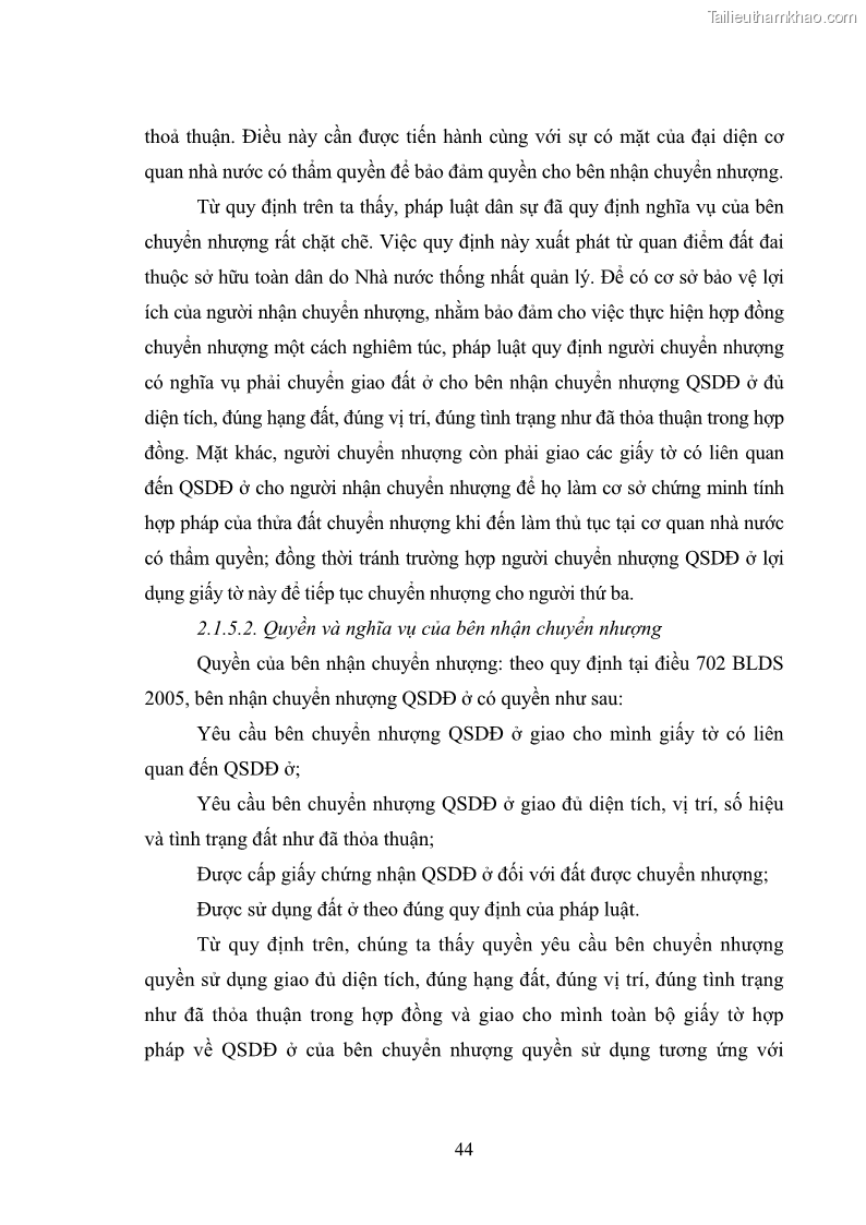 Luận văn thạc sĩ luật học Chuyển nhượng quyền sử dụng đất ở theo pháp luật Việt Nam - 5 Trang 50