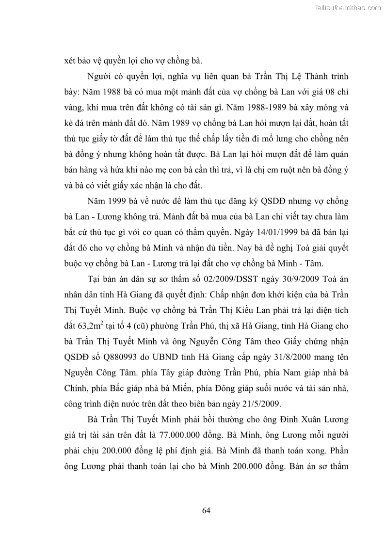 Luận văn thạc sĩ luật học Chuyển nhượng quyền sử dụng đất ở theo pháp luật Việt Nam - 6 Trang 70